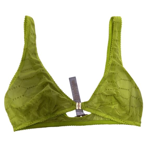 Savage X Fenty Bralette Womens Medium Lime Green Sheer Mesh Triangle Wireless - Picture 1 of 5